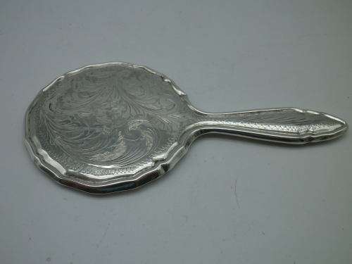 Miniature Antique 800 Silver Hand held Ornate Travel Pocket Mirror. Probably German.