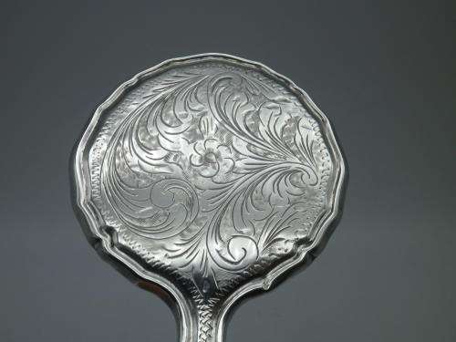 Miniature Antique 800 Silver Hand held Ornate Travel Pocket Mirror. Probably German.