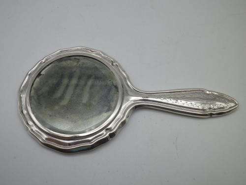 Miniature Antique 800 Silver Hand held Ornate Travel Pocket Mirror. Probably German.