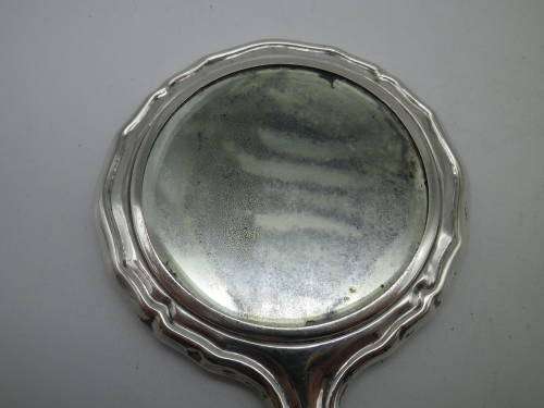 Miniature Antique 800 Silver Hand held Ornate Travel Pocket Mirror. Probably German.