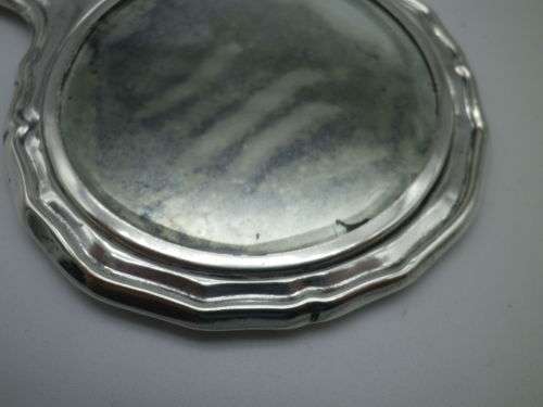 Miniature Antique 800 Silver Hand held Ornate Travel Pocket Mirror. Probably German.