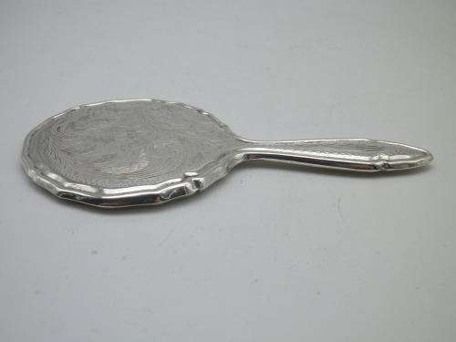 Miniature Antique 800 Silver Hand held Ornate Travel Pocket Mirror. Probably German.