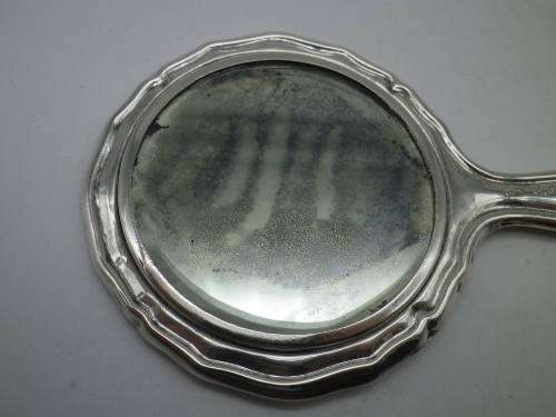 Miniature Antique 800 Silver Hand held Ornate Travel Pocket Mirror. Probably German.