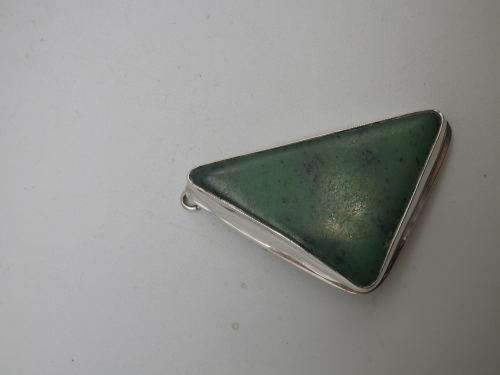 Sterling Silver & Green Semi Precious Stone Triangular pendant (or brooch)