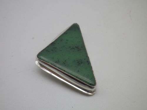 Sterling Silver & Green Semi Precious Stone Triangular pendant (or brooch)