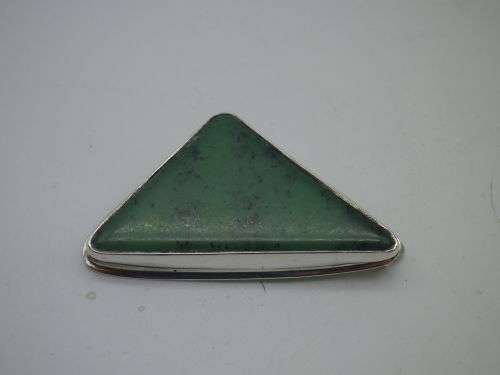 Sterling Silver & Green Semi Precious Stone Triangular pendant (or brooch)