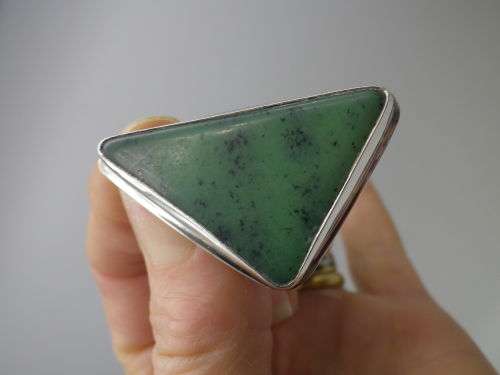Sterling Silver & Green Semi Precious Stone Triangular pendant (or brooch)