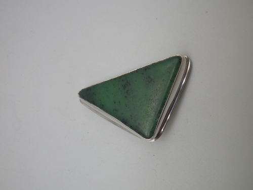 Sterling Silver & Green Semi Precious Stone Triangular pendant (or brooch)