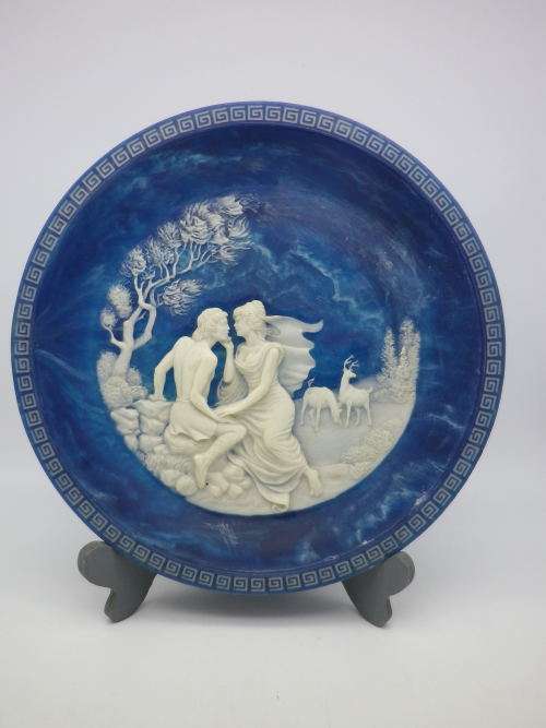 `The Voyage of Ulysses` Display Plate. Lapis Blue Incolay Cameo Stone USA  Art by Brunettin