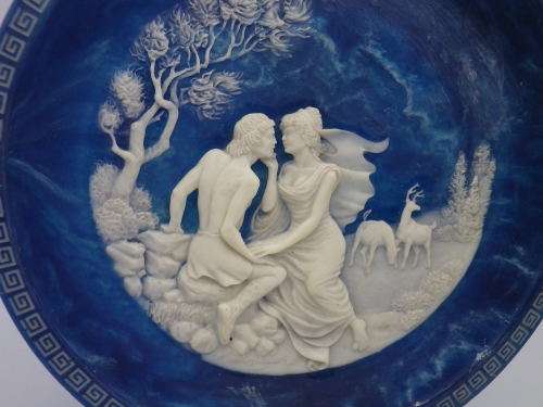 `The Voyage of Ulysses` Display Plate. Lapis Blue Incolay Cameo Stone USA  Art by Brunettin