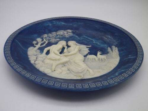 `The Voyage of Ulysses` Display Plate. Lapis Blue Incolay Cameo Stone USA  Art by Brunettin