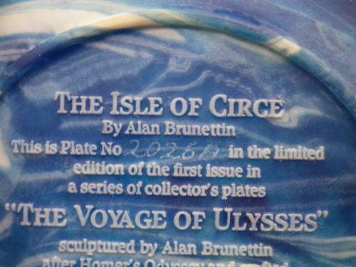 `The Voyage of Ulysses` Display Plate. Lapis Blue Incolay Cameo Stone USA  Art by Brunettin