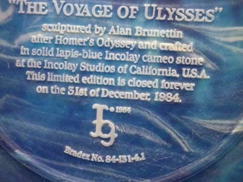 `The Voyage of Ulysses` Display Plate. Lapis Blue Incolay Cameo Stone USA  Art by Brunettin