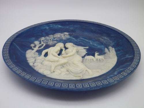 `The Voyage of Ulysses` Display Plate. Lapis Blue Incolay Cameo Stone USA  Art by Brunettin