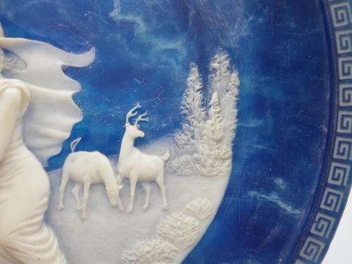 `The Voyage of Ulysses` Display Plate. Lapis Blue Incolay Cameo Stone USA  Art by Brunettin
