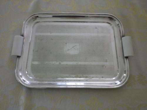 ART DECO Silver Plated Tray. Engine Turned. EPNS made in England. Bakelite handles 43 x 30 cm