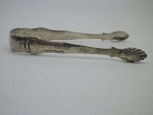 Antique Hallmarked SILVER large Sugar tongs 1883 Edinburgh QUEENS PATTERN 13.5cm 51 grms