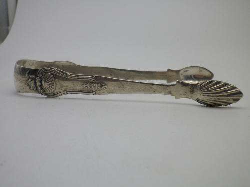 Antique Hallmarked SILVER large Sugar tongs 1883 Edinburgh QUEENS PATTERN 13.5cm 51 grms