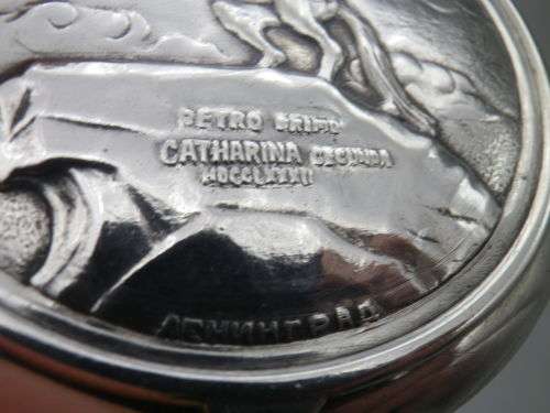 Russian USSR c1930s silver compact. Catherine the Great original powder cloth & mirror RARE!
