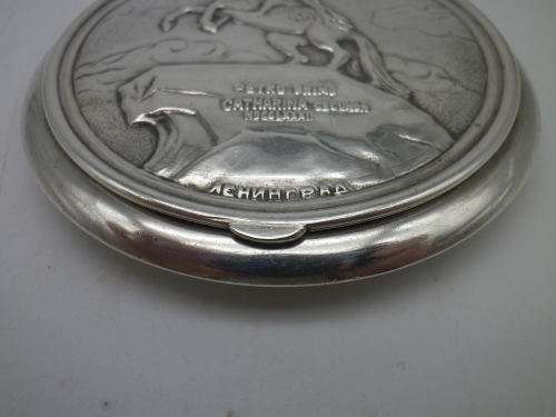 Russian USSR c1930s silver compact. Catherine the Great original powder cloth & mirror RARE!