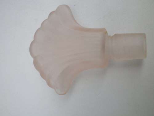 Art Deco Style Dusky Pink Glass Perfume Bottle. 11cm tall. No damage. Charming!