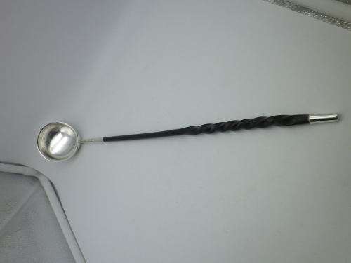 Georgian 1823 Hallmarked Silver Toddy ladle Turned wooden handle. Glasgow, Philip Grierson, 1823