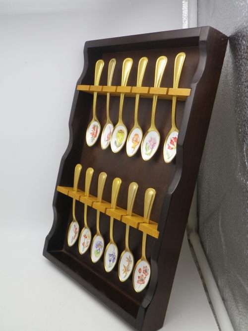 FOR JENNY ONLY PLEASE!! TWELVE 24ct Gold Plated Teaspoons with handpainted SA wild Flowers.