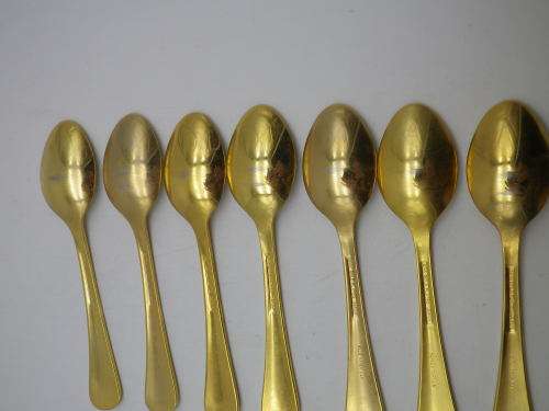 FOR JENNY ONLY PLEASE!! TWELVE 24ct Gold Plated Teaspoons with handpainted SA wild Flowers.