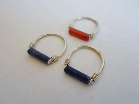 Set of three Lapis Lazuli & Jasper Sterling Silver Vintage Rings- Size J. 5g