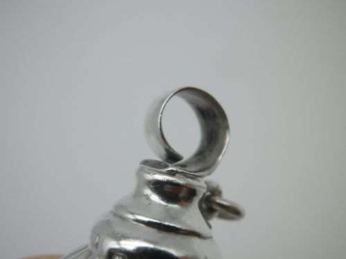 CHESTER 1899 ANTIQUE HALLMARKED STERLING SILVER baby`s rattle teether bell. 14grms 4.5 x 2.5 cm RARE