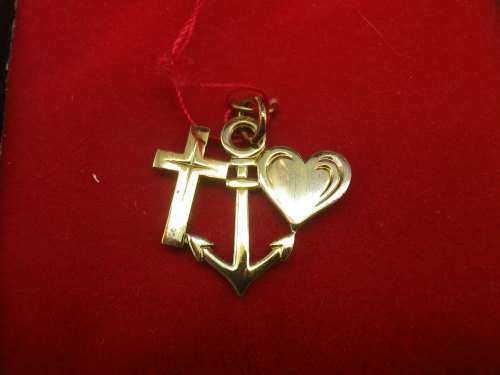 FAITH, HOPE and LOVE Rolled Gold Dainty Pendant. Designer Stamped. Original Box