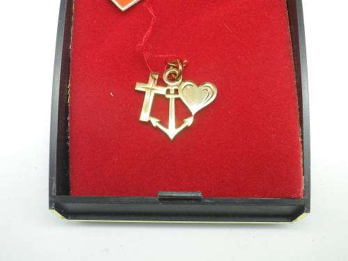 FAITH, HOPE and LOVE Rolled Gold Dainty Pendant. Designer Stamped. Original Box