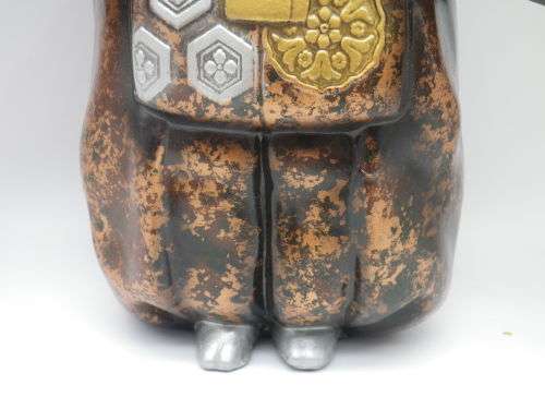 Oriental Masked Actor Painted Metal Figurine, Removeable mask and fan. 32cm