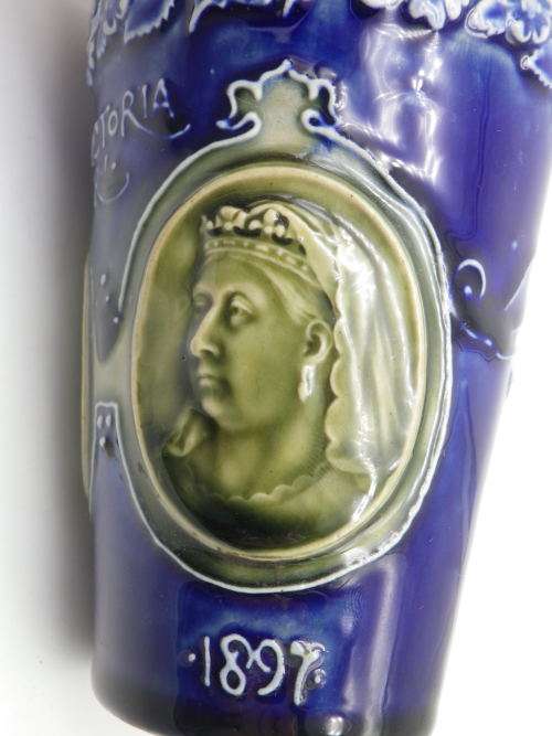 Doulton Lambeth c1897 Antique Queen Victoria Diamond Jubilee Tapered Beaker  No:7500 Rare