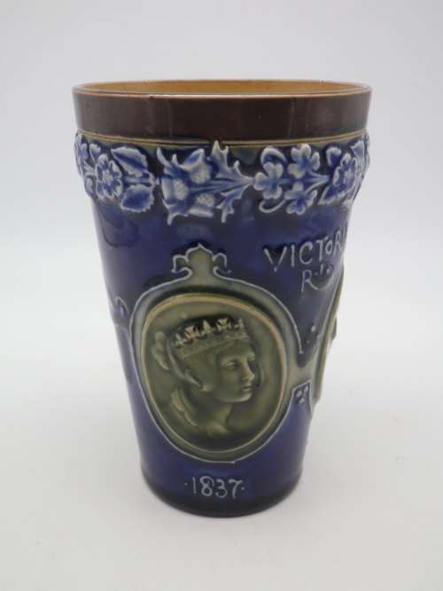 Doulton Lambeth c1897 Antique Queen Victoria Diamond Jubilee Tapered Beaker  No:7500 Rare