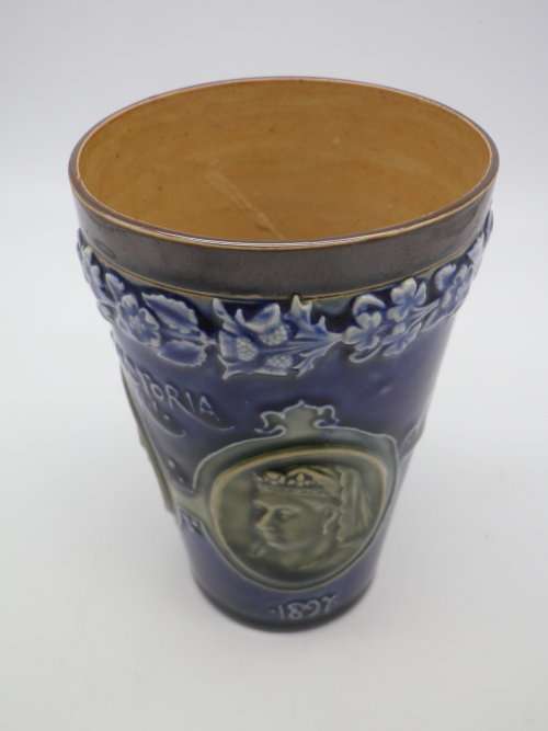 Doulton Lambeth c1897 Antique Queen Victoria Diamond Jubilee Tapered Beaker  No:7500 Rare