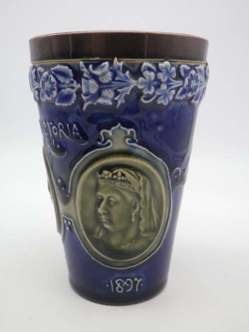 Doulton Lambeth c1897 Antique Queen Victoria Diamond Jubilee Tapered Beaker  No:7500 Rare