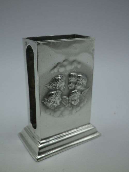 ANTIQUE Hallmarked silver Matchbox holder. BIRMINGHAM 1904  REYNOLDS ANGELS DESIGN 16.13g