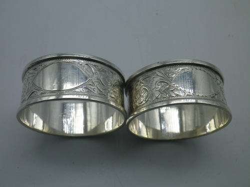 Pair Antique Hallmarked Sterling Silver Napkin Rings 34.1 gm Birmingham1899/1900 John Edward Wilmot
