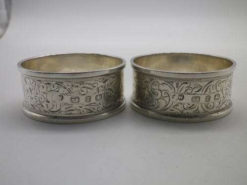 Pair Antique Hallmarked Sterling Silver Napkin Rings 34.1 gm Birmingham1899/1900 John Edward Wilmot