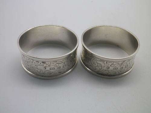 Pair Antique Hallmarked Sterling Silver Napkin Rings 34.1 gm Birmingham1899/1900 John Edward Wilmot