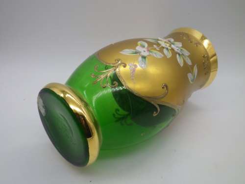 Gorgeous Vintage Venetian Richly Gilded vase with enamel hand painted flowers