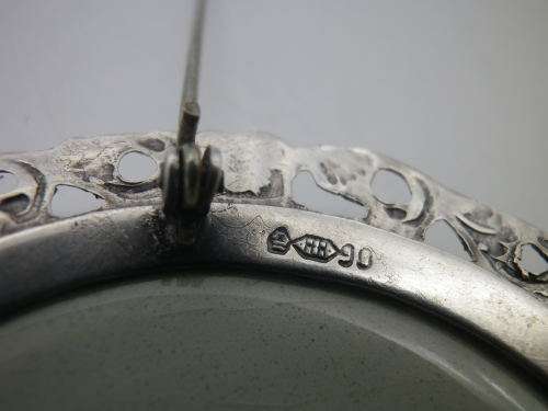 Vintage early 1900s Good Quality Silver Plated and Delft porcelain large round brooch 6.3cm