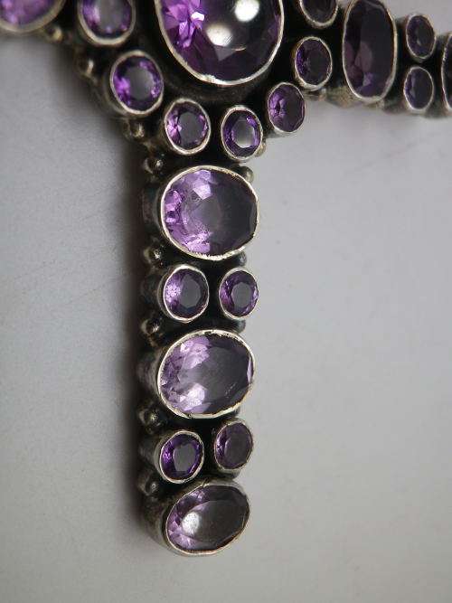 Sterling Silver & Amethyst Cross. HUGE set with 32 Beautiful Amethysts 8 x 5.5cm 19grms