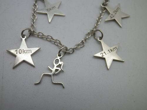 Sterling Silver LADY MARATHON RUNNER Bracelet, with stars for 5, 10, 21 and 42.2km. SPECIAL