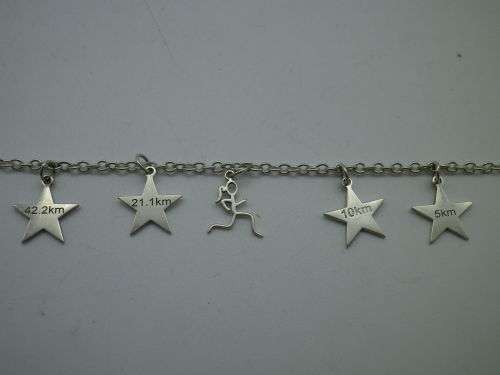 Sterling Silver LADY MARATHON RUNNER Bracelet, with stars for 5, 10, 21 and 42.2km. SPECIAL