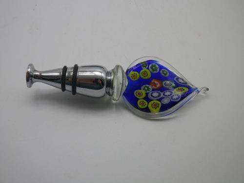 Wine bottle stopper, Millefiori Murano Style Glass and Stainless Steel . Boxed