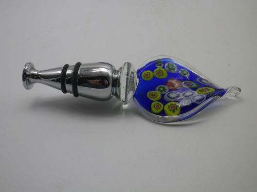 Wine bottle stopper, Millefiori Murano Style Glass and Stainless Steel . Boxed