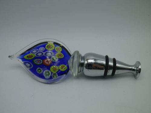 Wine bottle stopper, Millefiori Murano Style Glass and Stainless Steel . Boxed