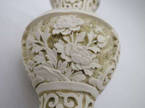 Chinese Cinnabar Small Cream Vintage Vase with beautiful floral design 10.5 cm tall